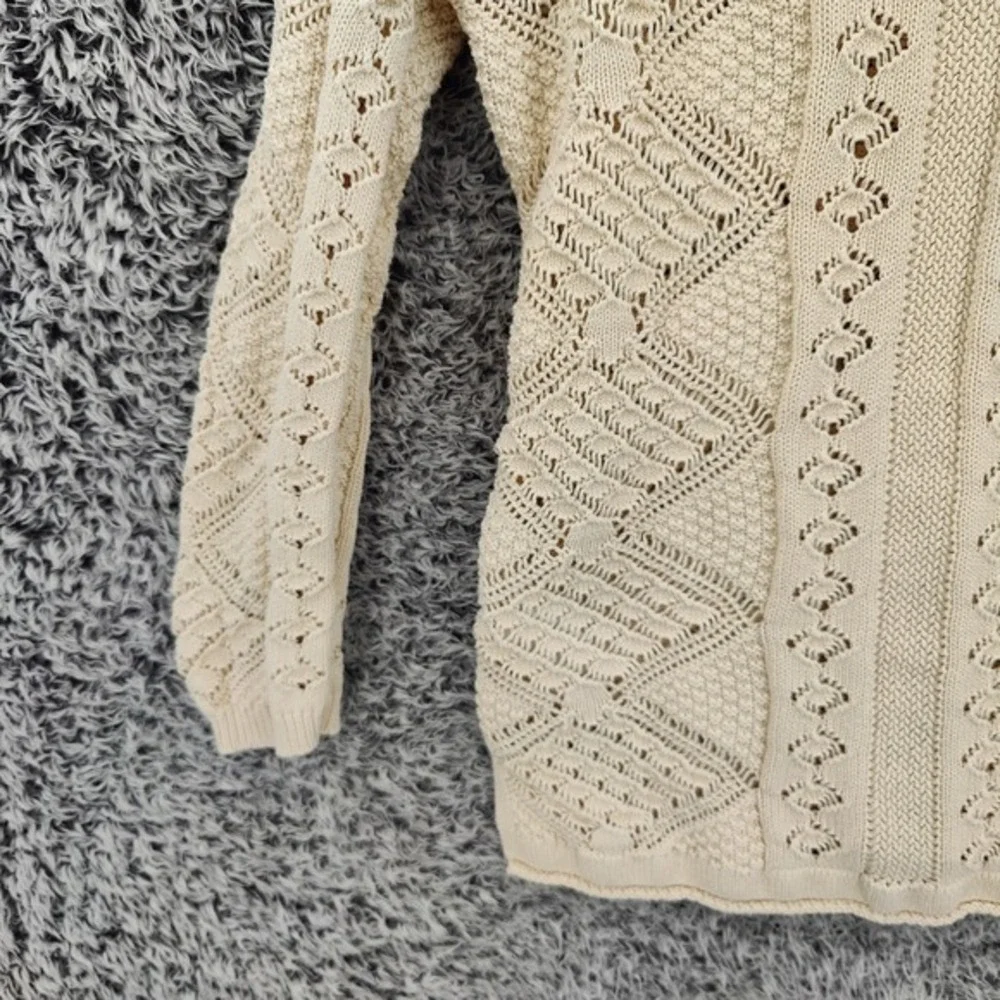 Free People Beach Women Preppy Coastal Pointelle Crochet Cardigan XS Cream Knit